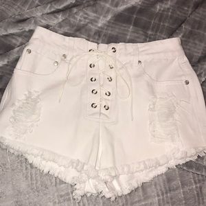White jean shorts